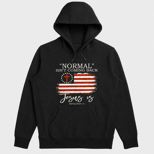 "Normal" Isn't Coming Back Jesus Is, Christian American Flag Hoodie | 2D Unisex Hoodie