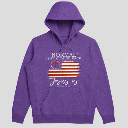 "Normal" Isn't Coming Back Jesus Is, Christian American Flag Hoodie | 2D Unisex Hoodie