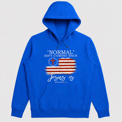 "Normal" Isn't Coming Back Jesus Is, Christian American Flag Hoodie | 2D Unisex Hoodie