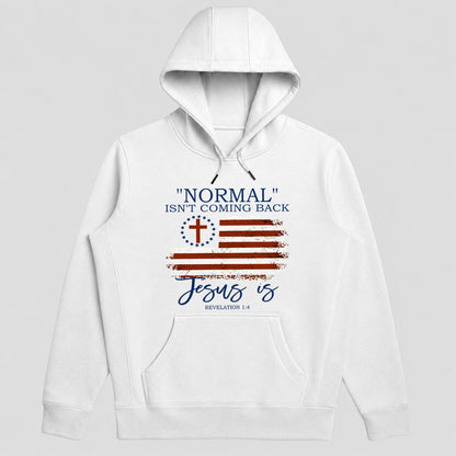 "Normal" Isn't Coming Back Jesus Is, Christian American Flag Hoodie | 2D Unisex Hoodie