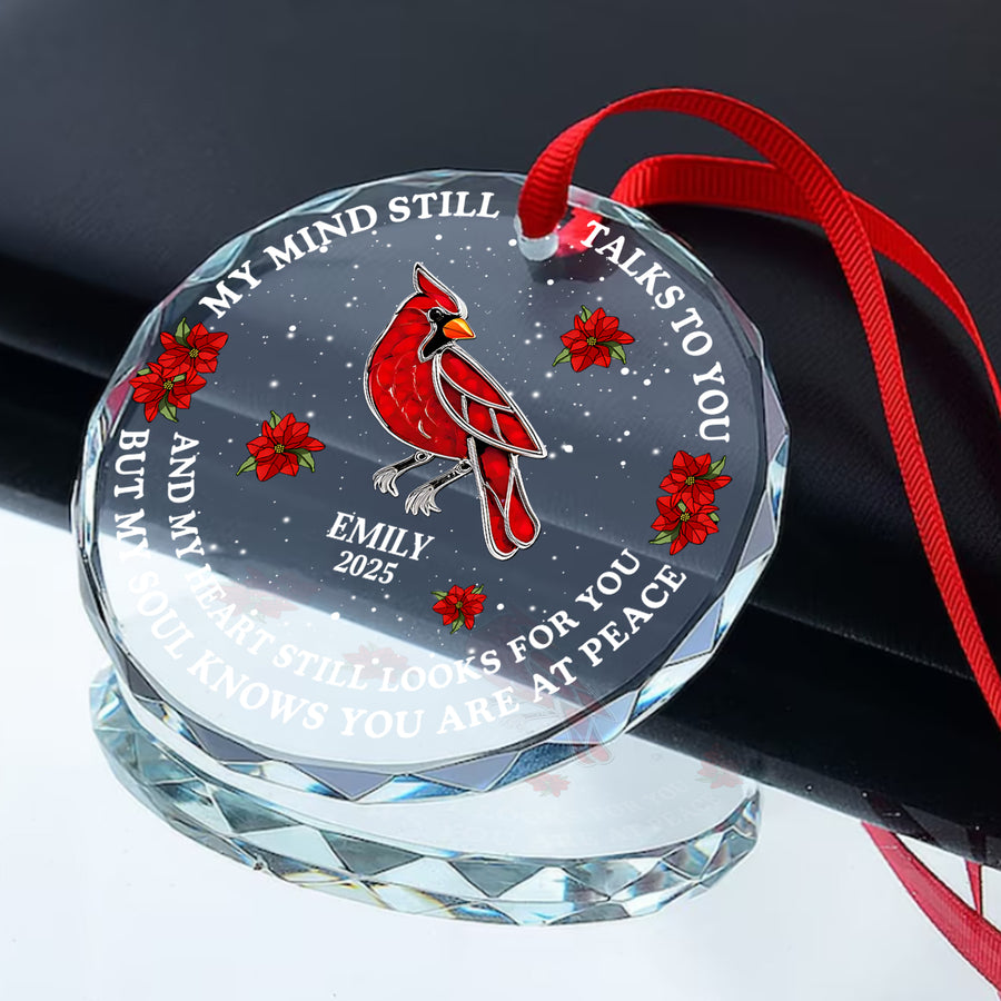 My Mind Still Talks To You, Gift For Mom Or Dad - Personalized Round Shaped Glass Ornament