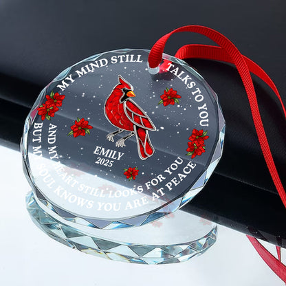 My Mind Still Talks To You, Gift For Mom Or Dad - Personalized Round Shaped Glass Ornament