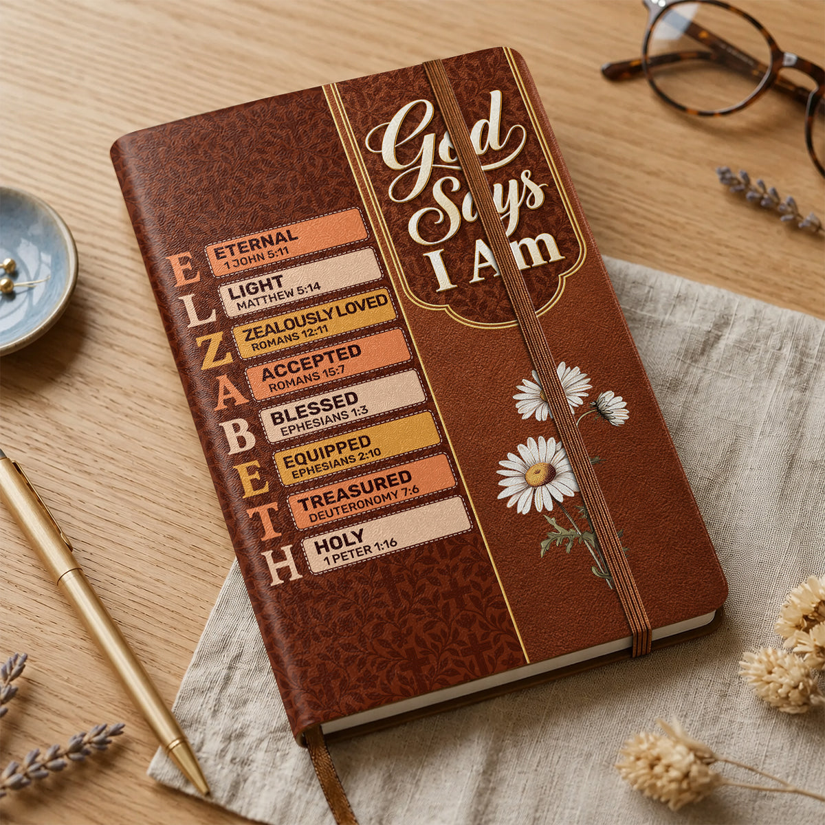 God Says I Am, Gift For Daughter | Personalized Leather Cover Notebook