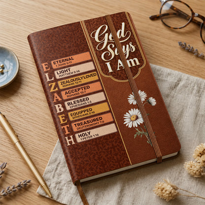 God Says I Am, Gift For Daughter | Personalized Leather Cover Notebook