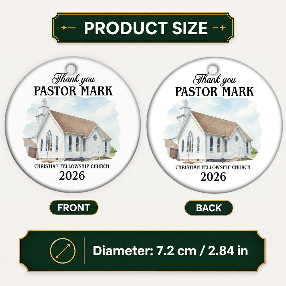 Thank You Pastor, Gift For Pastor | Personalized Round Shaped Ceramic Ornament