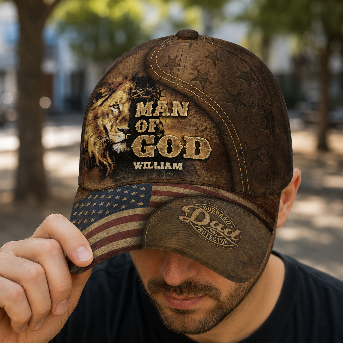Man Of God Husband Dad Protector Hero, Christian Gift For Dad | Personalized Classic Cap