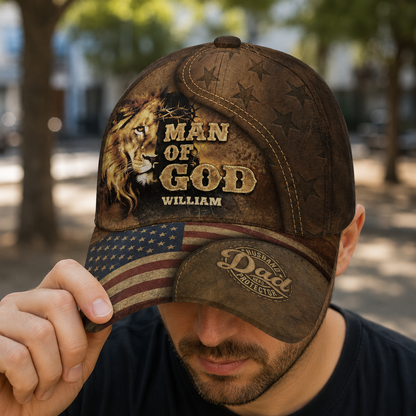 Man Of God Husband Dad Protector Hero, Christian Gift For Dad | Personalized Classic Cap