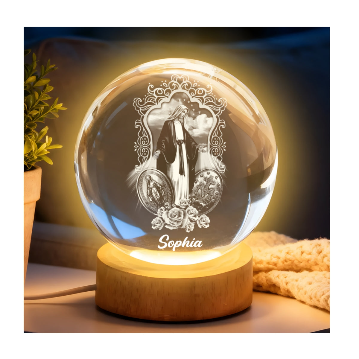 Midnight Miracle Of Mary - Personalized Crystal Ball Night Light