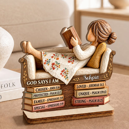 God Says I Am, Gift For Her | Personalized 2-Layer Wood Plaque With Flat Base