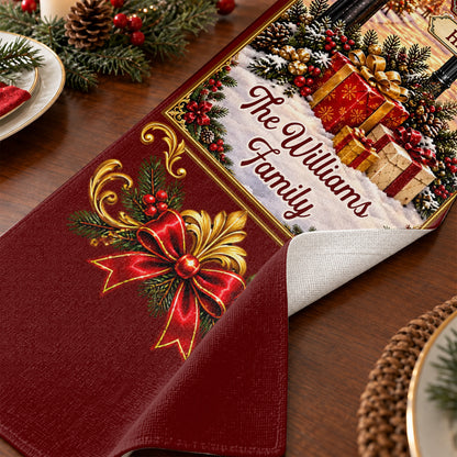 Custom Name Christmas Village Family Decor, Gift For Family | Personalized Table Runner