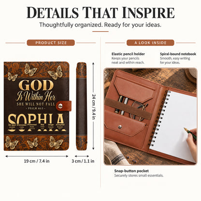 God Is Within Her She Will Not Fall, Gift For Women | Personalized Leather Notebook Cover With Pocket