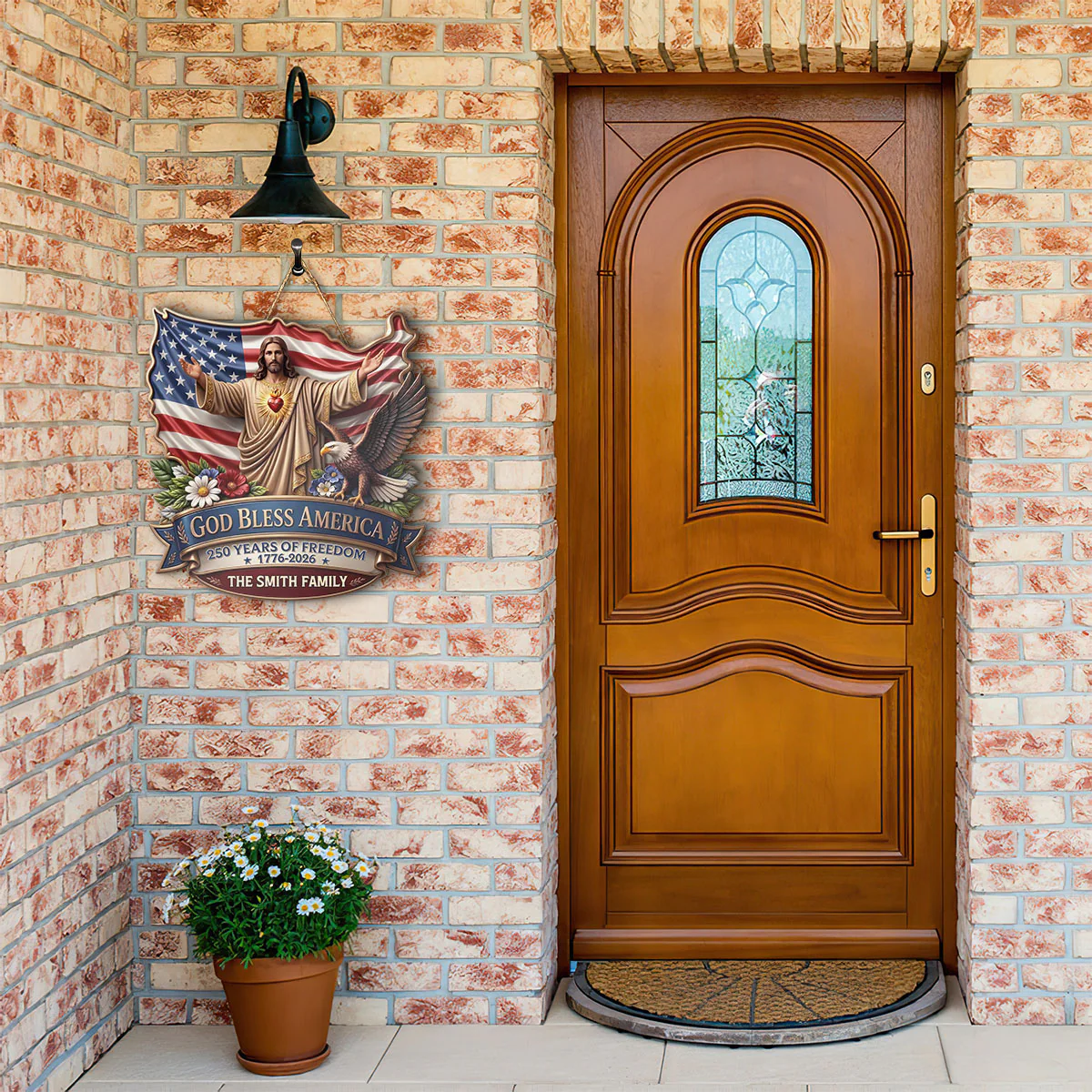 God Bless America - Personalized Wooden Door Sign