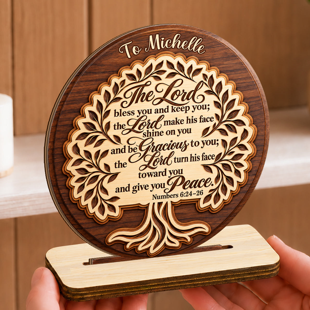 The Lord Bless You And Keep You, Personalized Gift | Personalized 2-Layer Wood Plaque With Flat Base