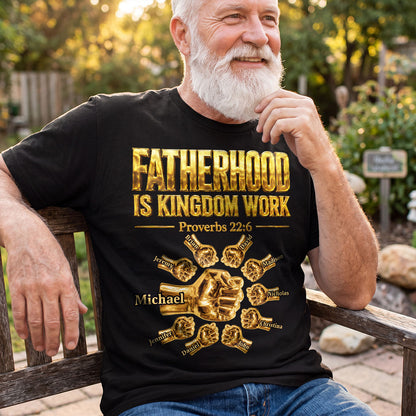 Fatherhood Is Kingdom Work Golden Fist Bump | Personalized 2D Unisex T-shirt