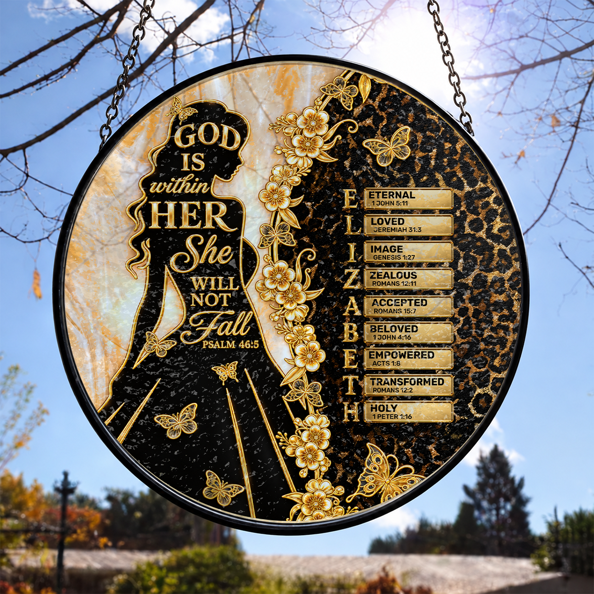 God Is Within Her She Will Not Fall, Christian Gifts For Her | Personalized Stained Glass Window Hanging Suncatcher