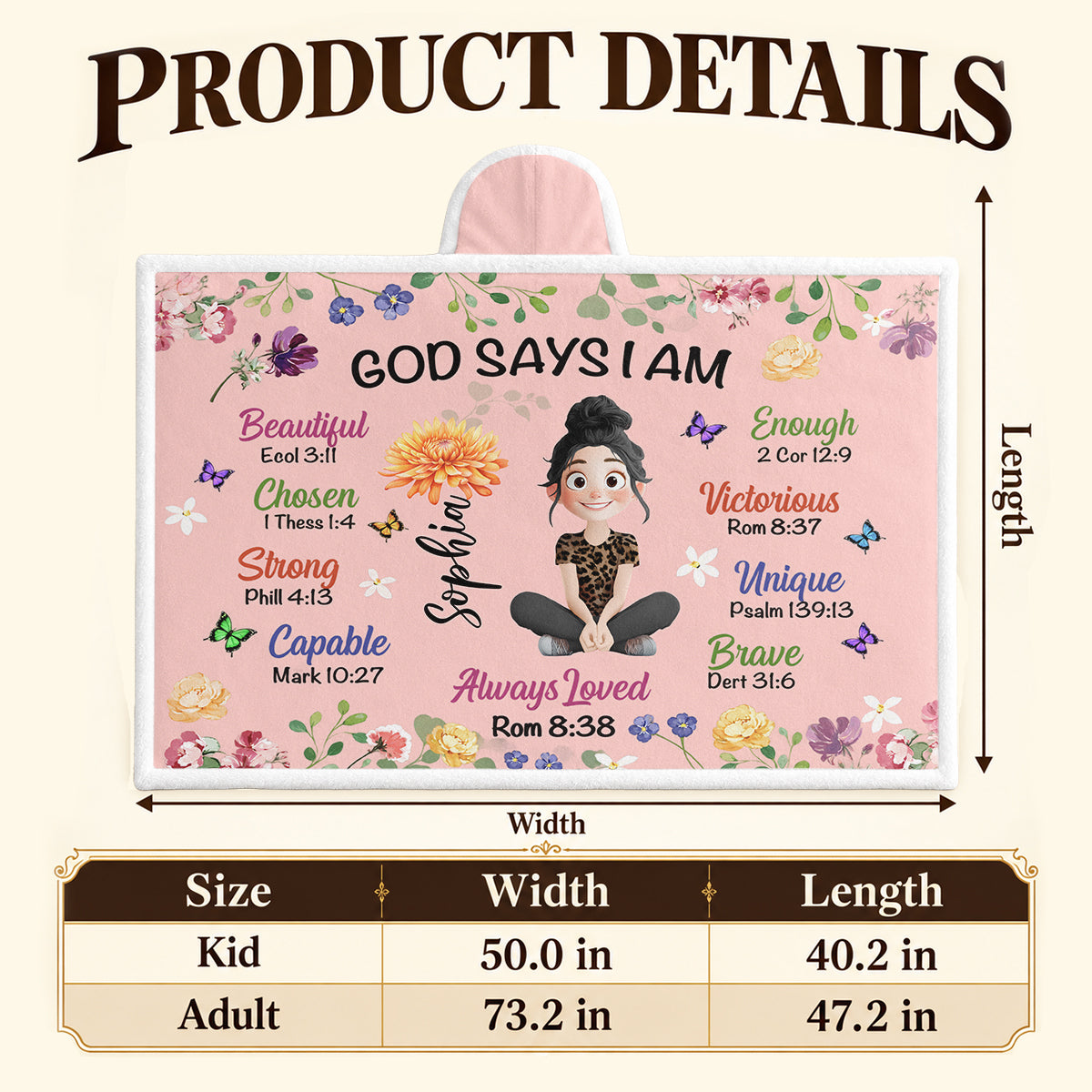 Kid Birth Flower God Says I Am, Gift For Loved One | Personalized Wearable Blanket Hoodie