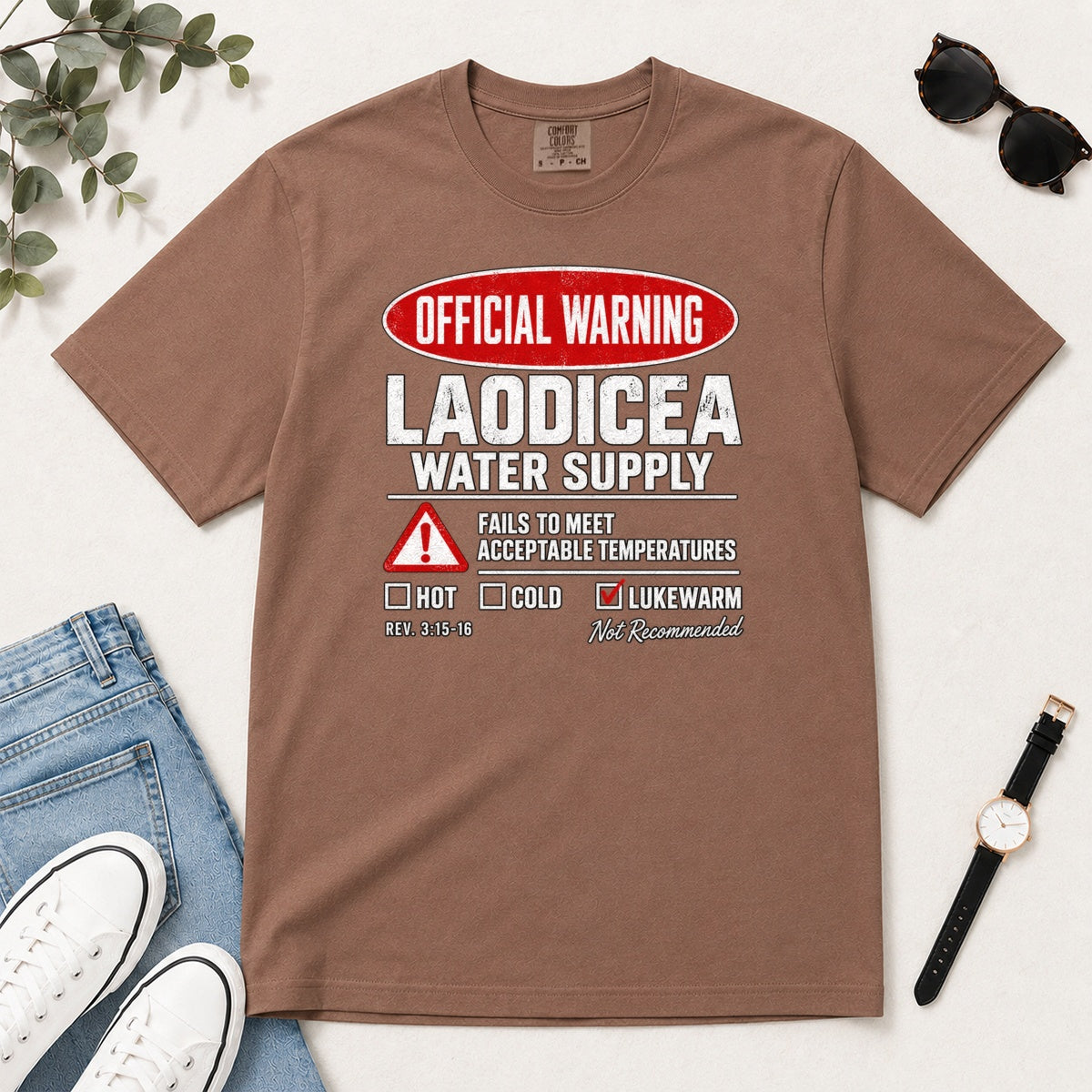 Official Warning Laodicea Water Supply, Gift For Bible Study Lovers - 2D Unisex Garment-dyed T-shirt