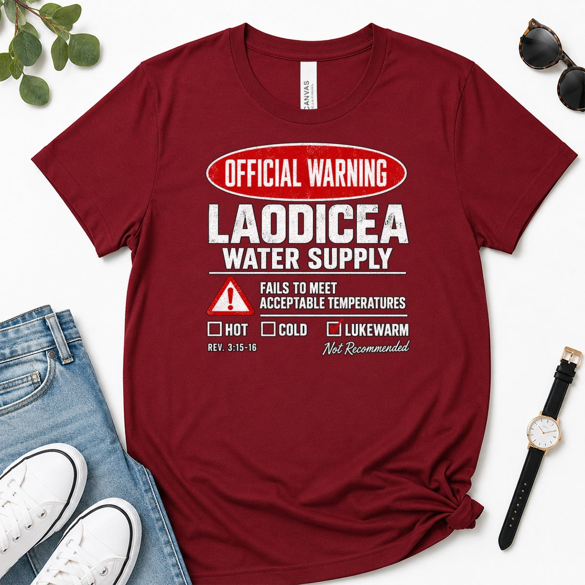 Official Warning Laodicea Water Supply, Gift For Bible Study Lovers - 2D Unisex Premium T-shirt