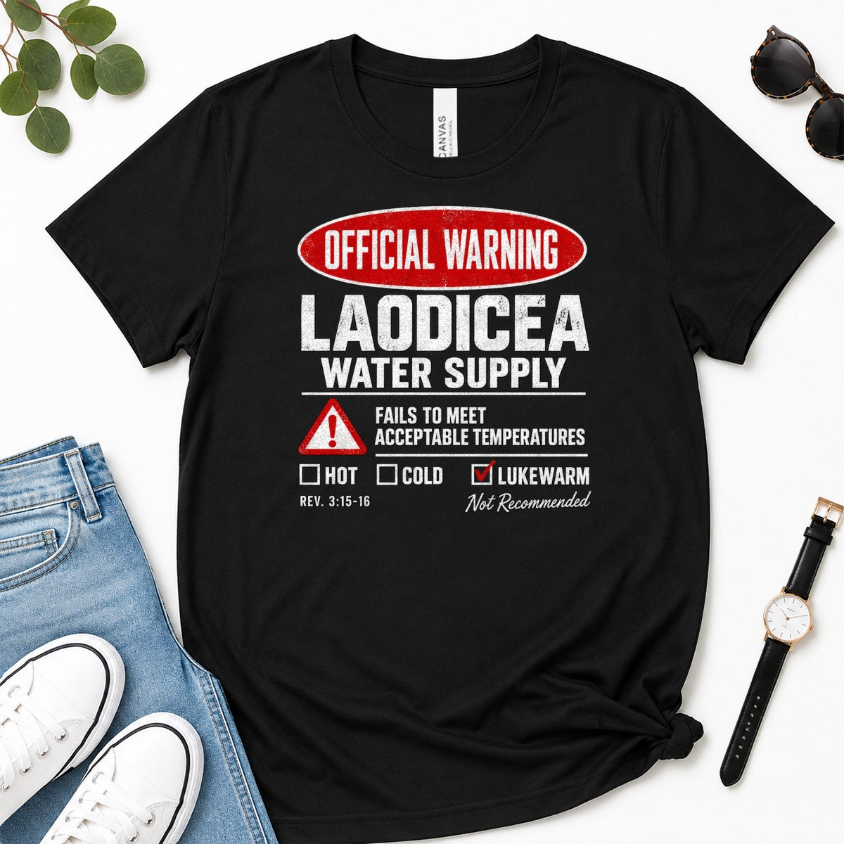Official Warning Laodicea Water Supply, Gift For Bible Study Lovers - 2D Unisex Premium T-shirt