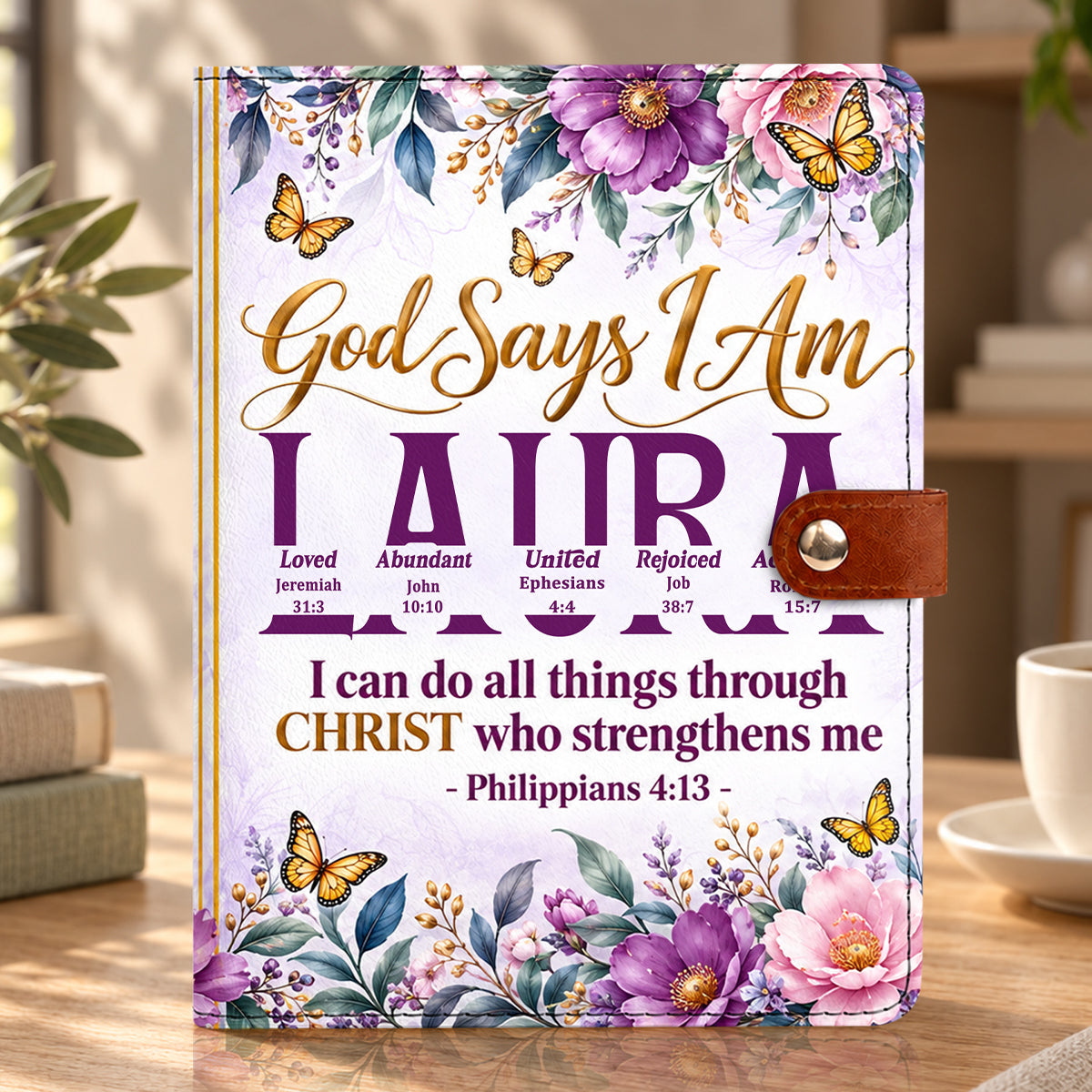 God Says I Am, Personalized Gift For Daughter | Personalized Leather Notebook Cover With Pocket