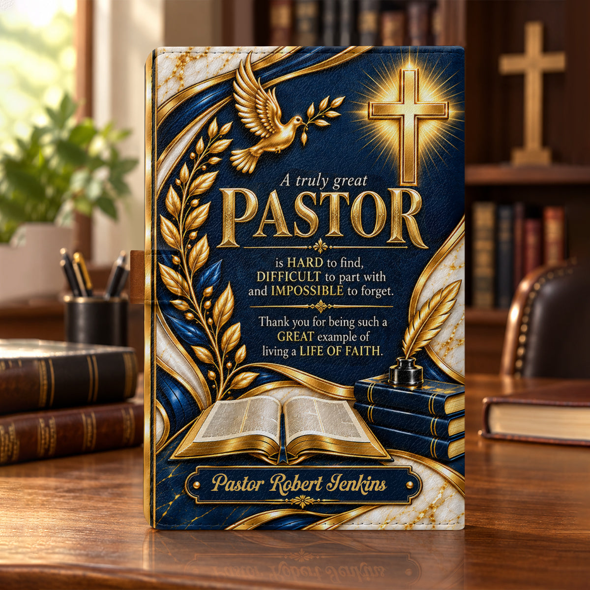A Truly Great Pastor, Gift For Pastor | Personalized Leather Notebook & Pen Set