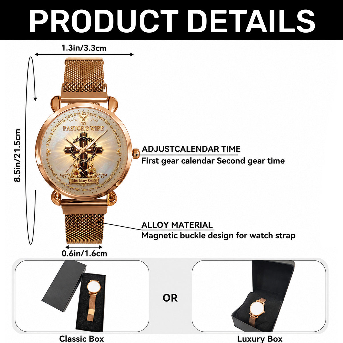 To Pastor's Wife Your Love And Care Are Beautiful Examples, Gift For Pastor's Wife | Personalized Women's Wrist Watch