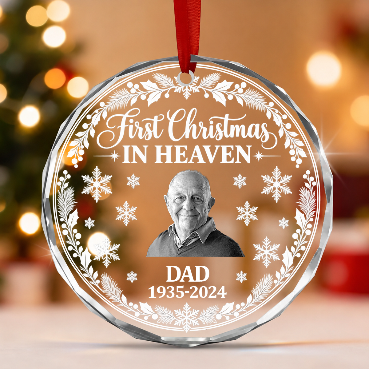 First Christmas In Heaven, Christmas Gifts For Family - Personalized Custom Glass Ornament