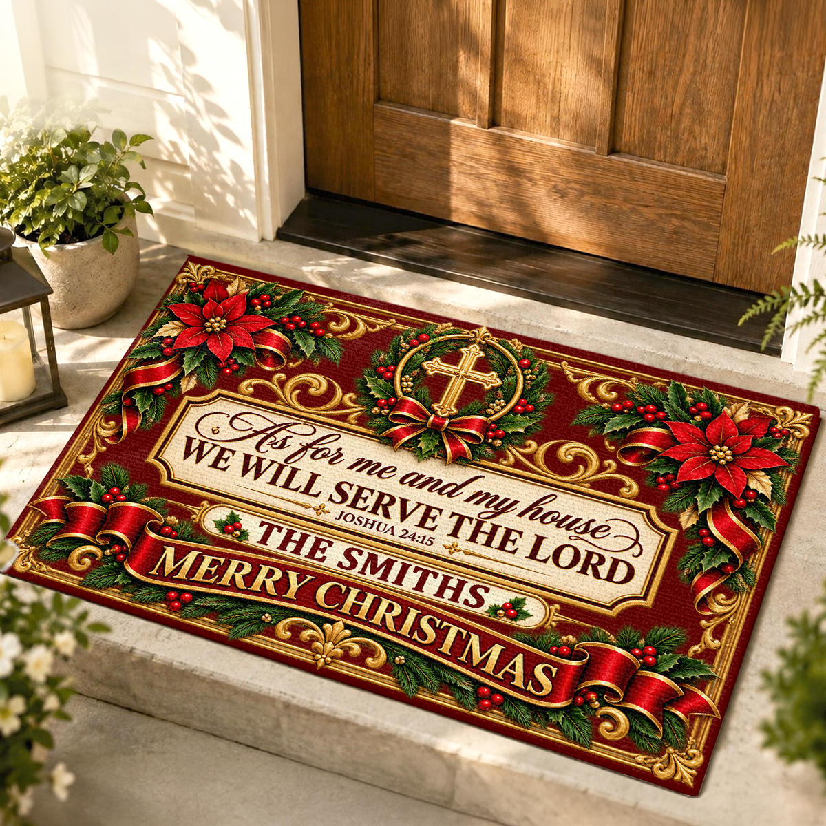 As For Me And My House We Will Serve The Lord, Gift For Christian Family | Personalized Doormat