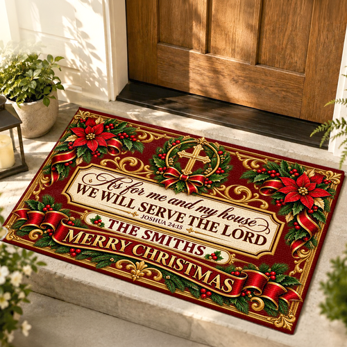 As For Me And My House We Will Serve The Lord, Gift For Christian Family | Personalized Doormat