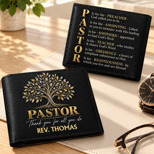 Pastor Thank You For All You Do, Gift For Pastor | Personalized Folded Wallet For Men