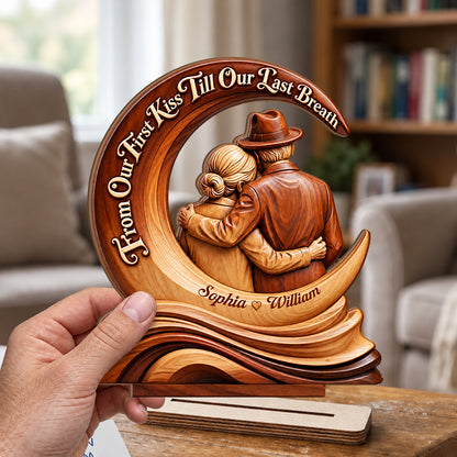 Till Our Last Breath Crescent Love Sculpture, Wedding Anniversary Gifts For Couples, Wife | Personalized 2-Layer Wood Plaque With Flat Base