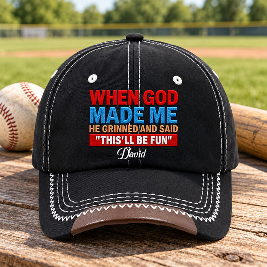 When God Made Me He Grinned, Gift For Christian  | Personalized Vintage Soft Baseball Cap