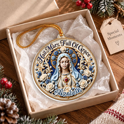 Hail Mary Full Of Grace, Gift For Her | Personalized 3D Relief White Acrylic Ornament