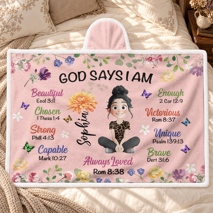 Kid Birth Flower God Says I Am, Gift For Loved One | Personalized Wearable Blanket Hoodie