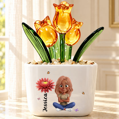 We Grow Beautifully, Birthday Gift For Women, Sister, Bestie | Personalized Glass Everlasting Tulips