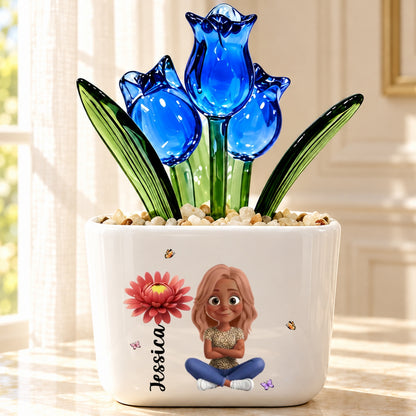 We Grow Beautifully, Birthday Gift For Women, Sister, Bestie | Personalized Glass Everlasting Tulips