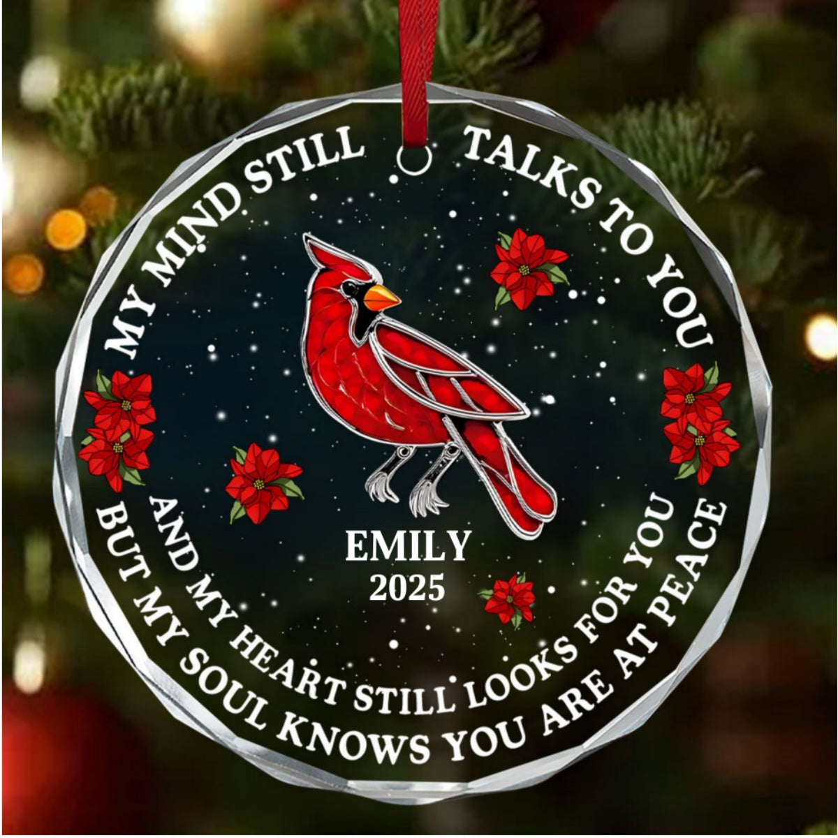My Mind Still Talks To You, Gift For Mom Or Dad - Personalized Round Shaped Glass Ornament