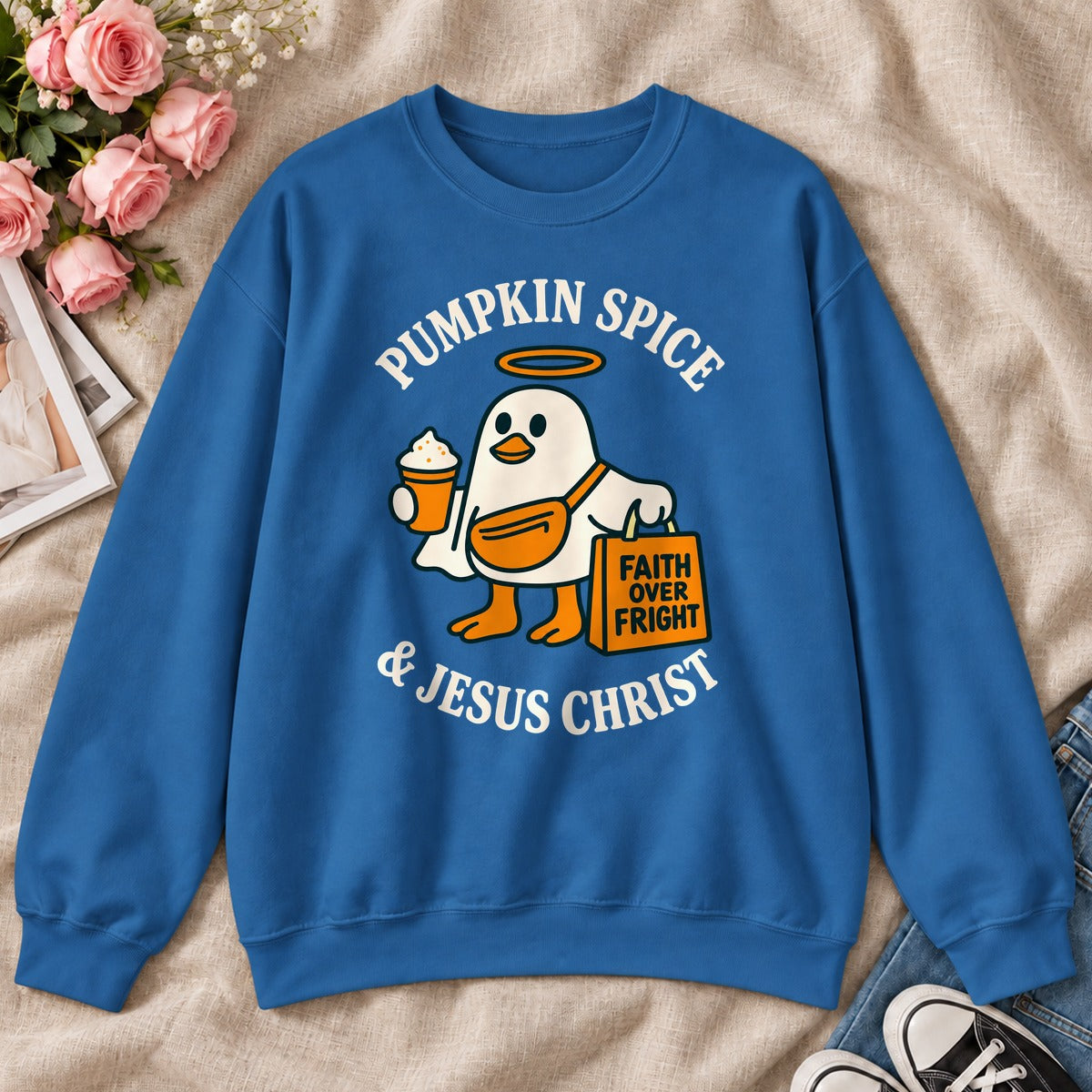 Pumpkin Spice And Jesus Christ Faith Over Fright, Gift For Christian Fall Lovers - 2D Unisex Sweatshirt