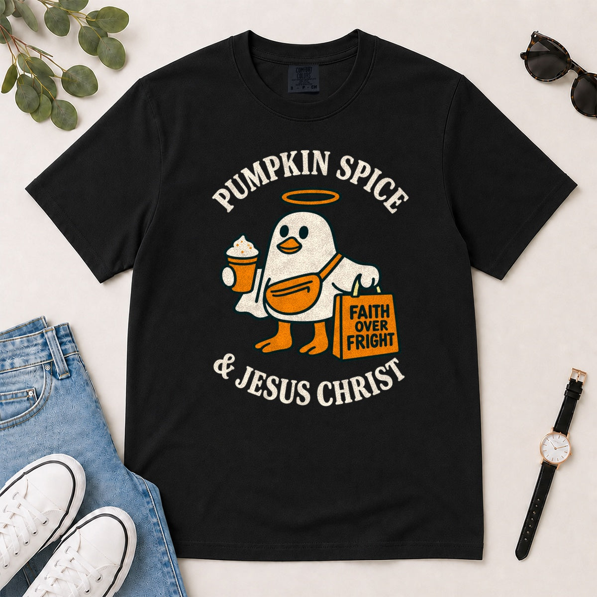 Pumpkin Spice And Jesus Christ, Gift For Christian Fall Lovers - 2D Unisex Garment-dyed T-shirt