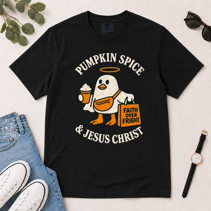 Pumpkin Spice And Jesus Christ, Gift For Christian Fall Lovers - 2D Unisex Garment-dyed T-shirt