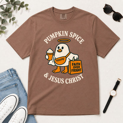 Pumpkin Spice And Jesus Christ, Gift For Christian Fall Lovers - 2D Unisex Garment-dyed T-shirt