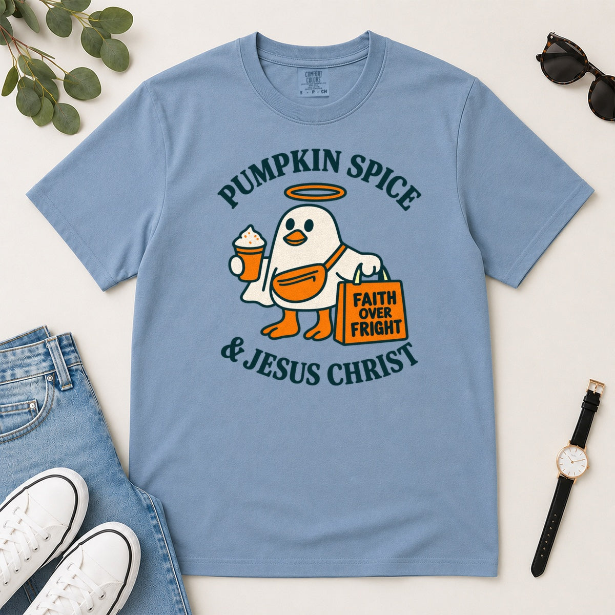 Pumpkin Spice And Jesus Christ, Gift For Christian Fall Lovers - 2D Unisex Garment-dyed T-shirt