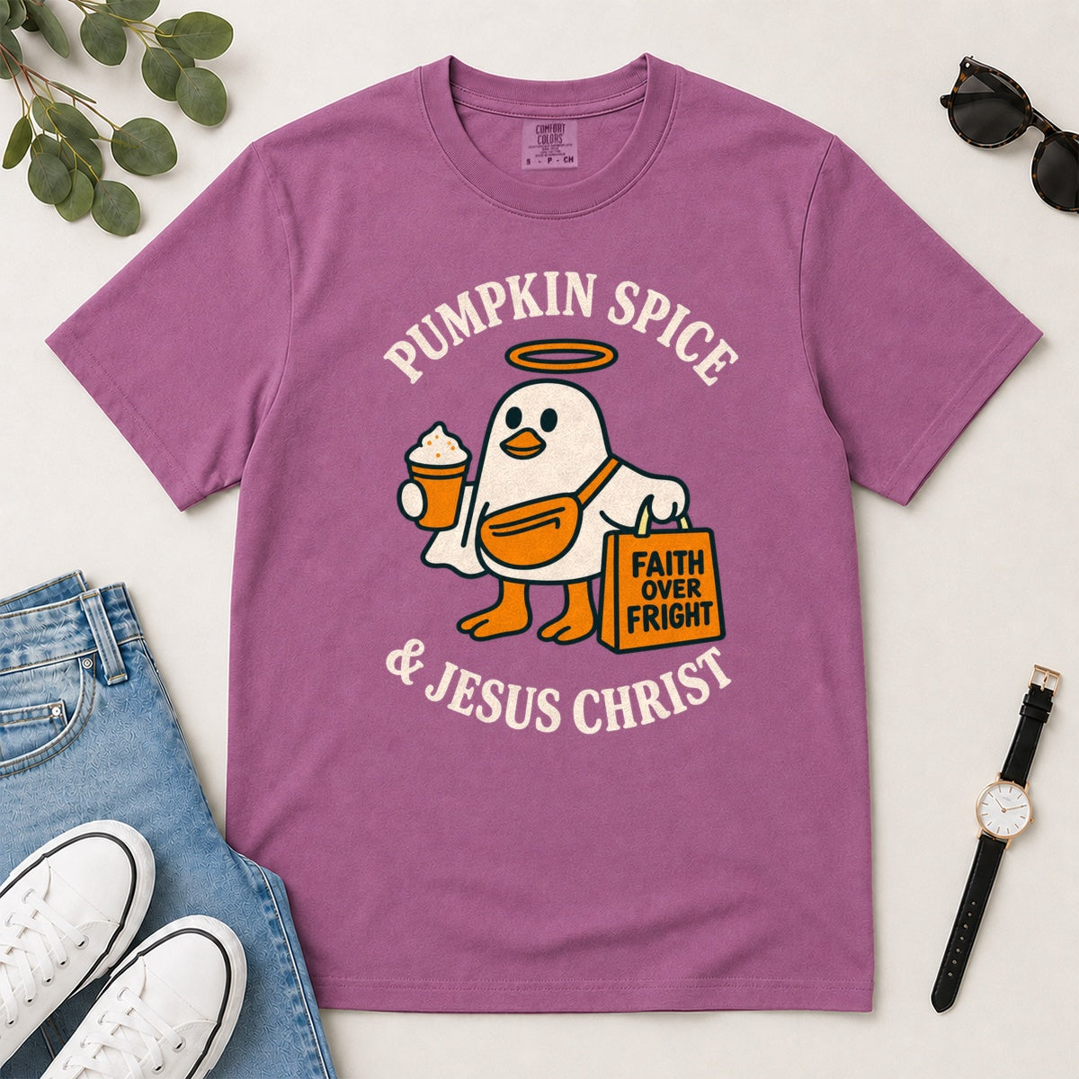 Pumpkin Spice And Jesus Christ, Gift For Christian Fall Lovers - 2D Unisex Garment-dyed T-shirt