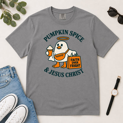 Pumpkin Spice And Jesus Christ, Gift For Christian Fall Lovers - 2D Unisex Garment-dyed T-shirt