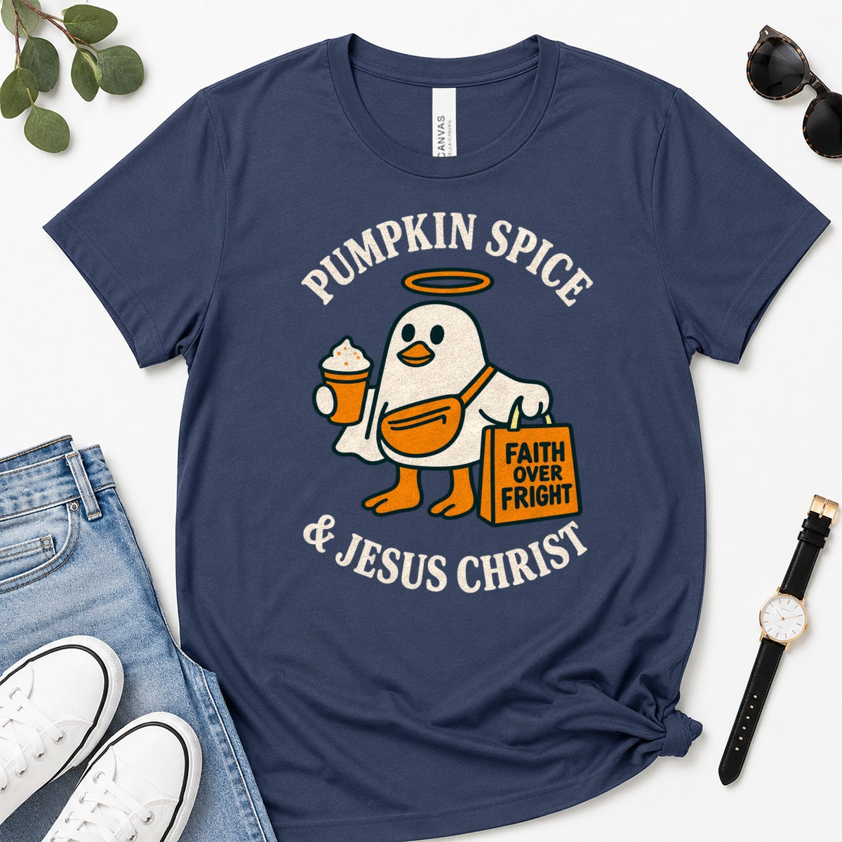Pumpkin Spice And Jesus Christ, Gift For Christian Fall Lovers - 2D Unisex Premium T-shirt