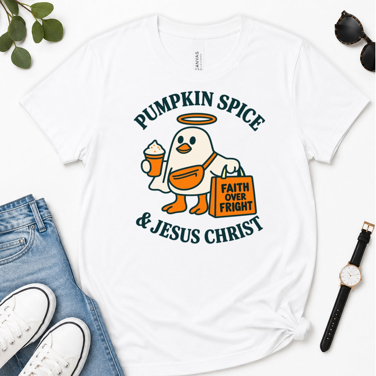 Pumpkin Spice And Jesus Christ, Gift For Christian Fall Lovers - 2D Unisex Premium T-shirt