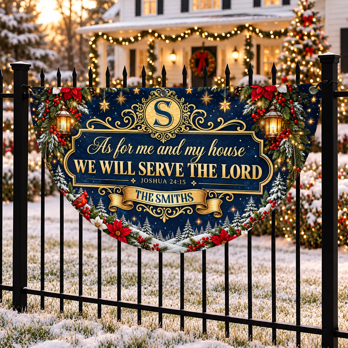 As For Me And My House We Will Serve The Lord Christmas Family Blessing, Gift For Family | Personalized Non-Pleated Fan Flag