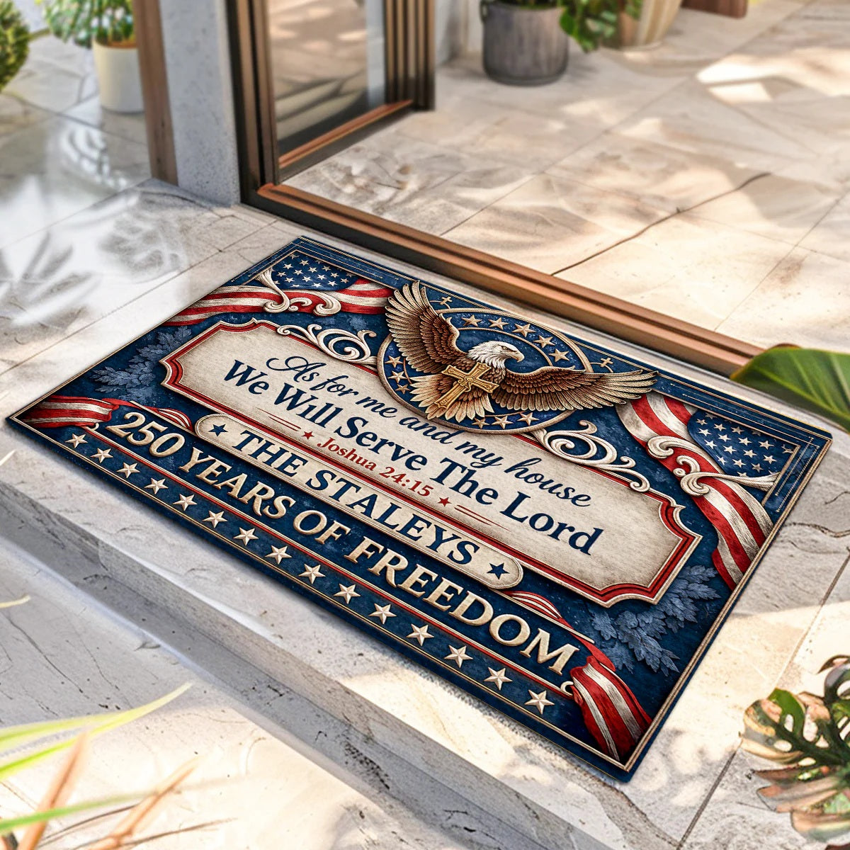 As For Me And My House We Will Serve The Lord - Personalized Doormat