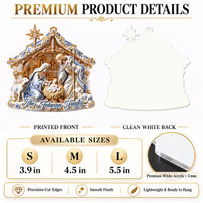 Our Family Nativity, Gift For Family | Personalized 3D Relief White Acrylic Ornament