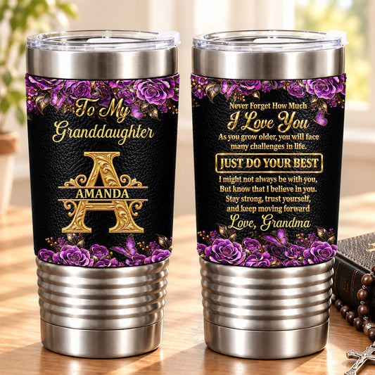 To My Granddaughter Never Forget How Much I Love You, Gift For Granddaughter | Personalized 20oz Leather Wrapped Tumbler